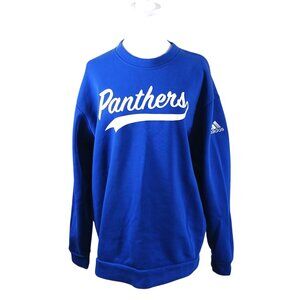 adidas Panthers Long Sleeve Crew Neck Sweatshirt, Blue, White Lettering Size MED